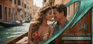 A man and woman in a boat in venice, avoiding emotional void with feeling to healing clinic